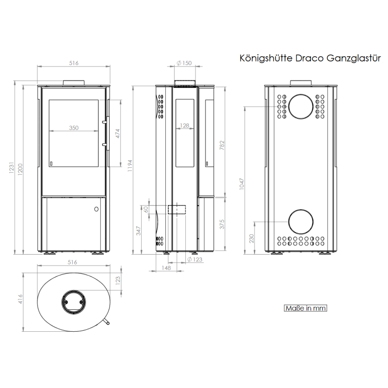 Kaminofen Königshütte Draco mit Seitenscheiben + Glastür - 5 kW