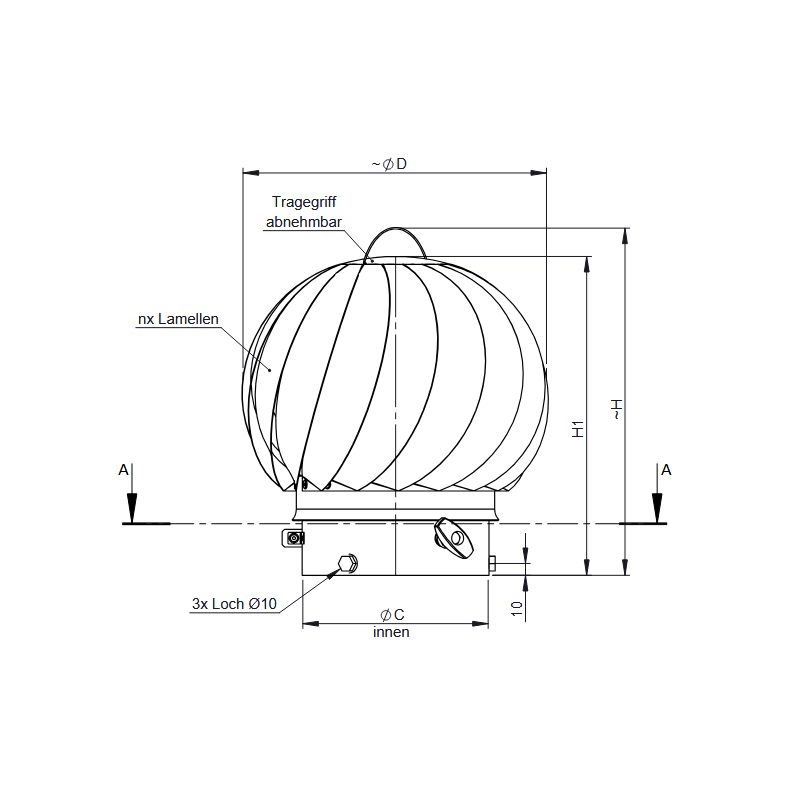 Jeremias Hurrican 15 für Ø120 - 150mm, Edelstahl matt