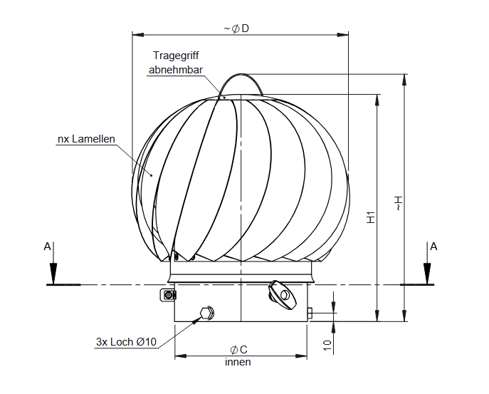 Jeremias Hurrican 15 für Ø120 - 150mm, Edelstahl matt