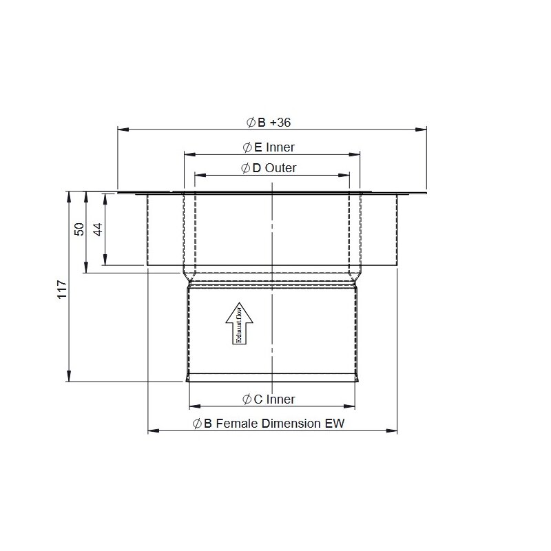 Jeremias Anschlussstutzen mit integriertem Wandfutter von Ø 200 auf 150mm