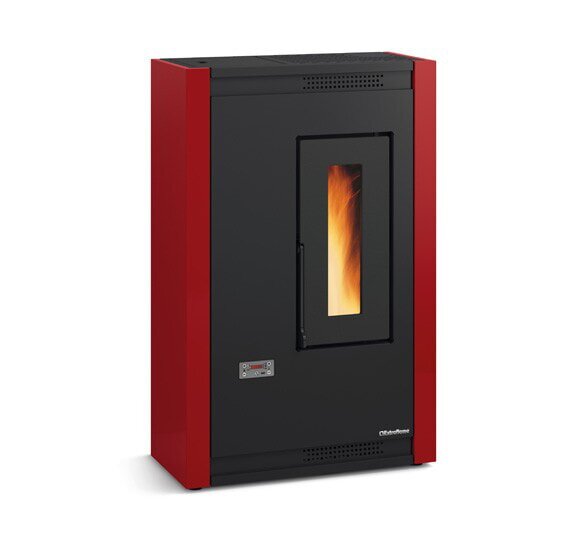 Eckiger Pelletofen La Nordica Extraflame Luiselle - 4,4 kW, schwarz, im Wohnzimmer