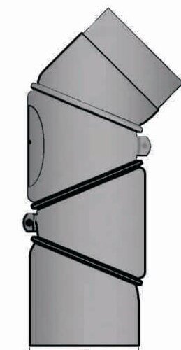 Rauchrohrbogen verstellbar 4-teilig 0-90° Ø 200 x 2 mm mit Reinigungsöffnung, Farbe schwarz