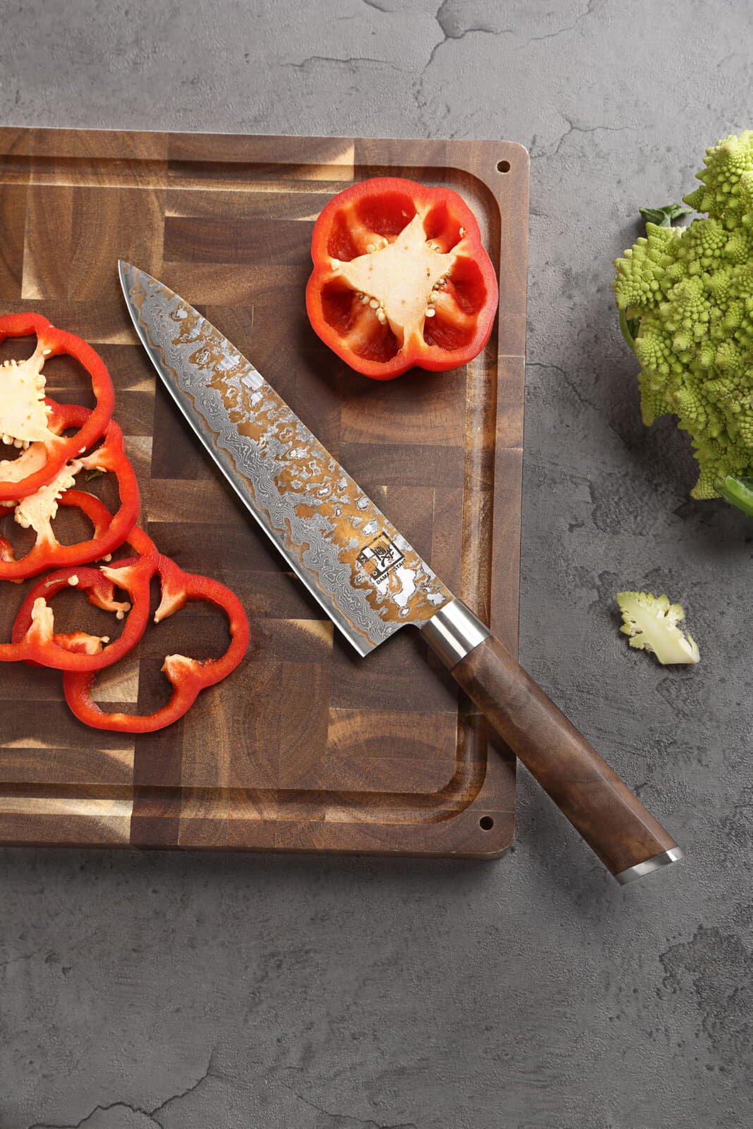 Zayiko MysticMagma - Chefmesser 20cm - Damastmesser mit Bronze- und Kupfereinlage