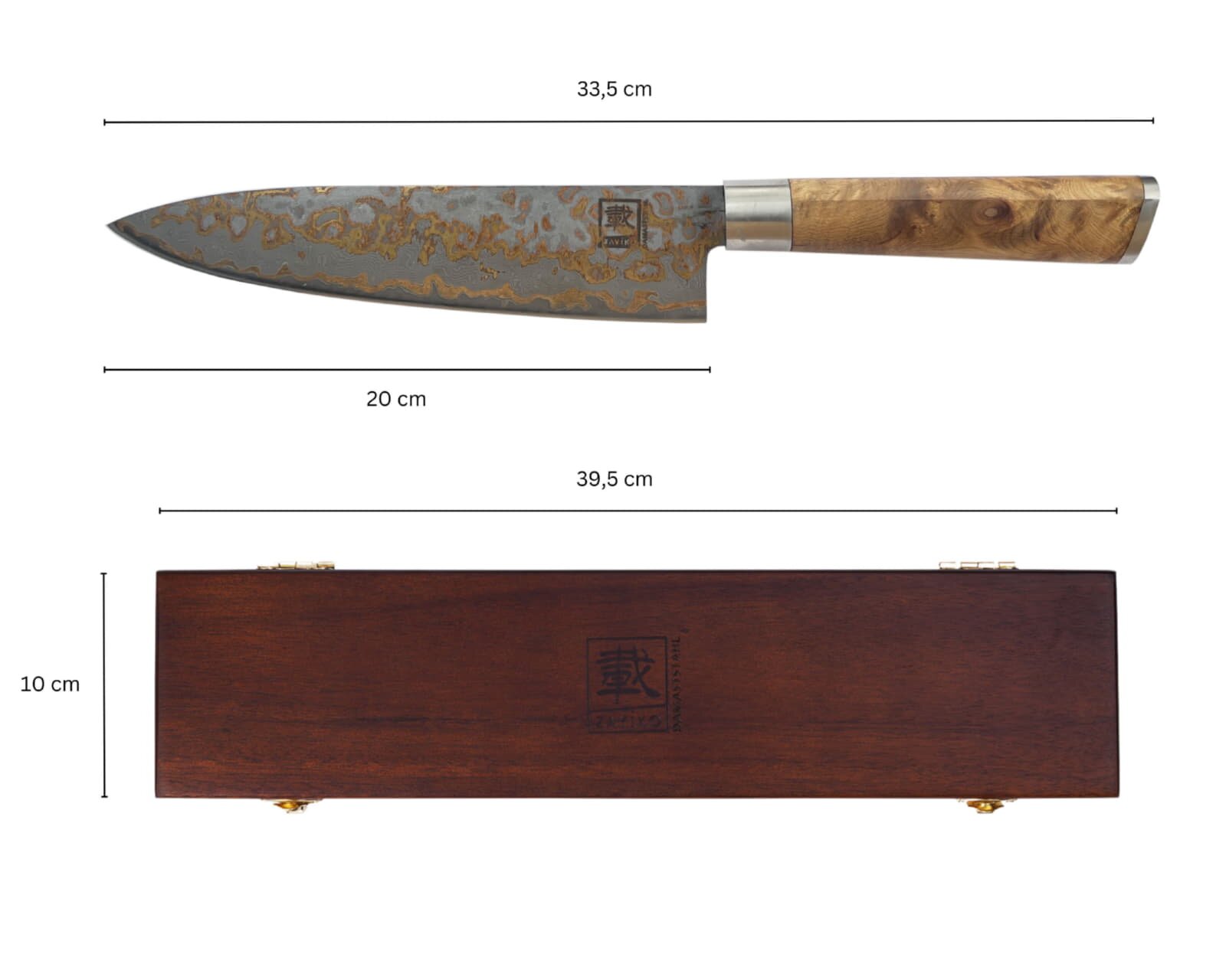 Zayiko MysticMagma - Chefmesser 20cm - Damastmesser mit Bronze- und Kupfereinlage