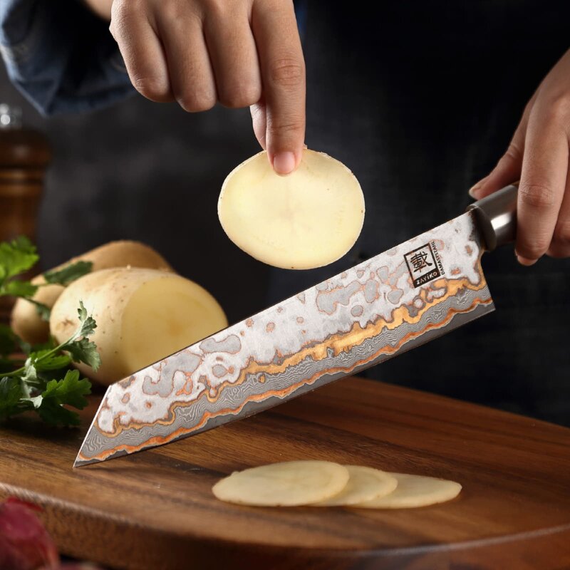 Zayiko MysticMagma - Kiritsuke 20cm - Damastmesser mit Bronze- und Kupfereinlage