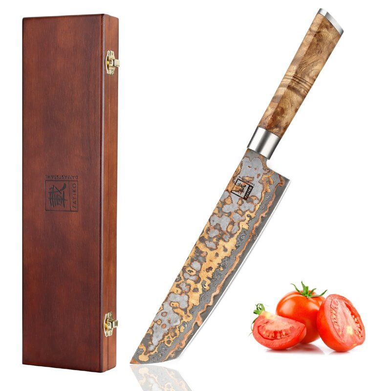 Zayiko MysticMagma - Tanto 20cm - Damastmesser mit Bronze- und Kupfereinlage