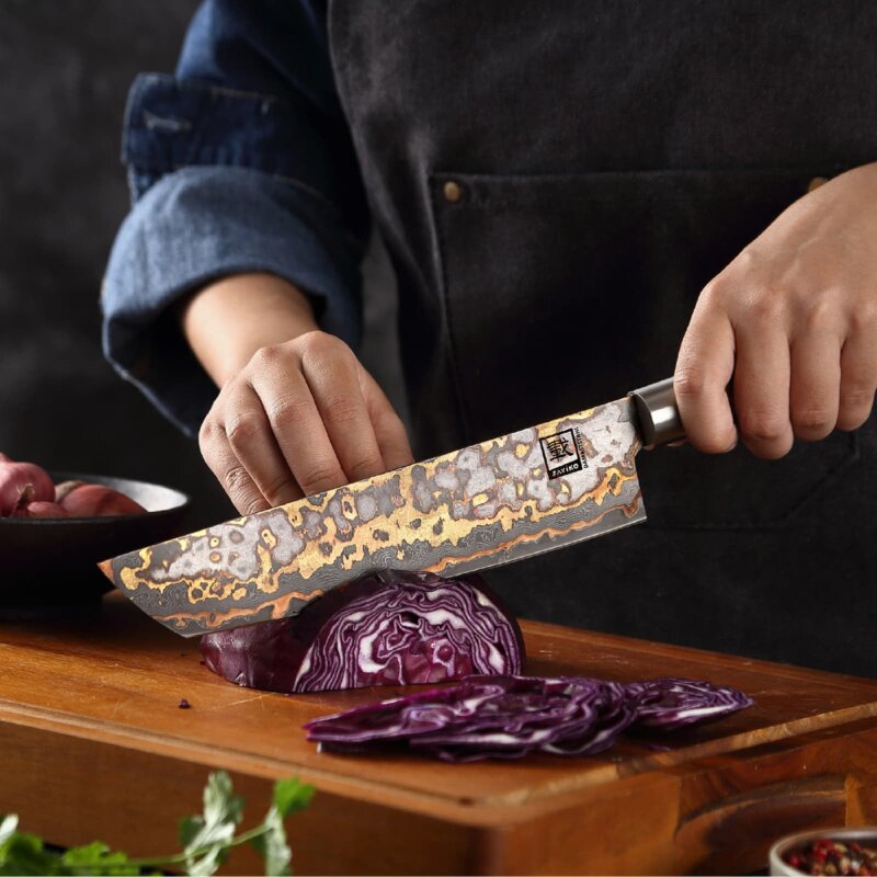Zayiko MysticMagma - Tanto 20cm - Damastmesser mit Bronze- und Kupfereinlage