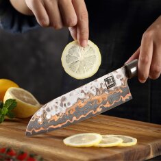 Zayiko MystikMagma - Santoku 17,5cm - Damastmesser mit Bronze- und Kupfereinlage
