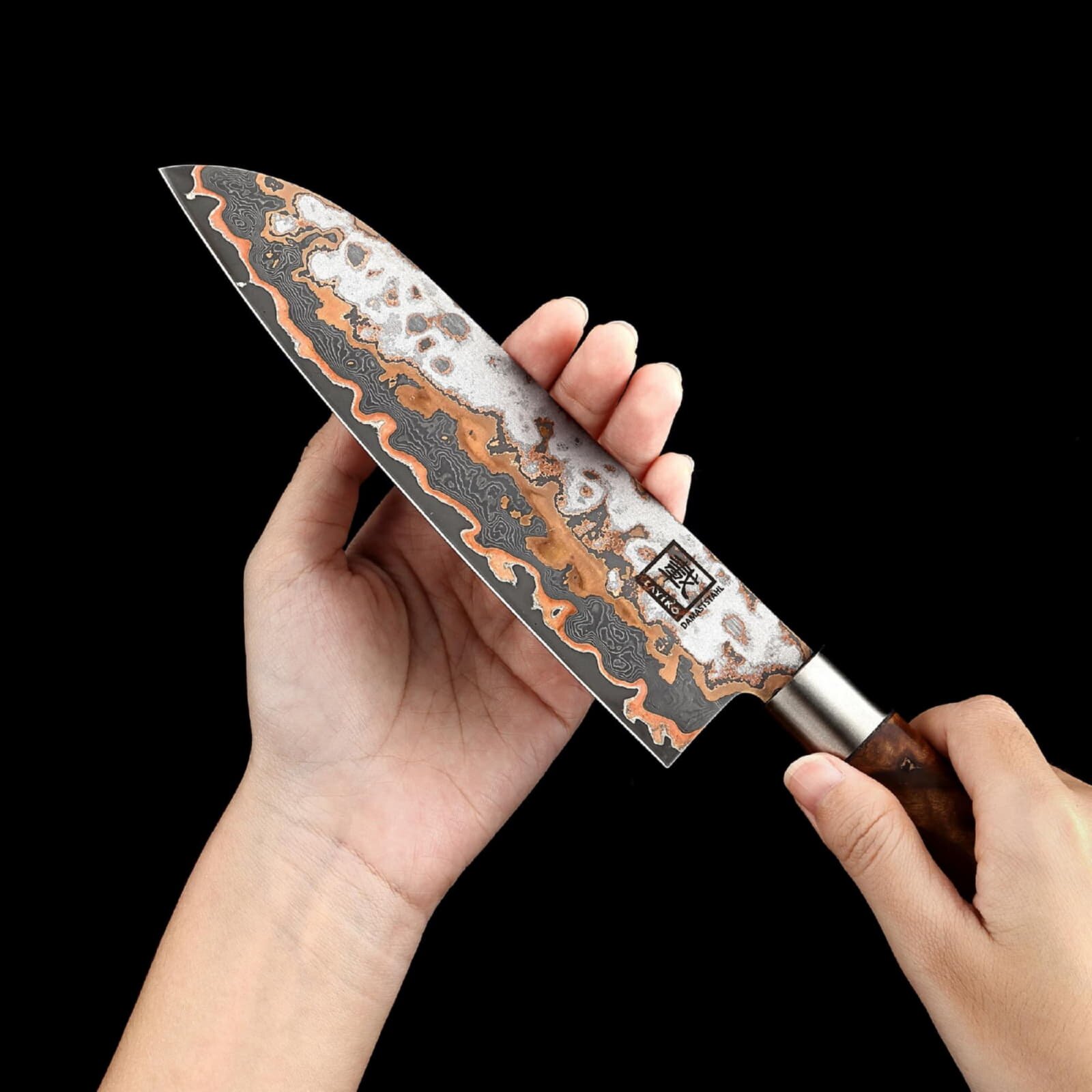 Zayiko MystikMagma - Santoku 17,5cm - Damastmesser mit Bronze- und Kupfereinlage