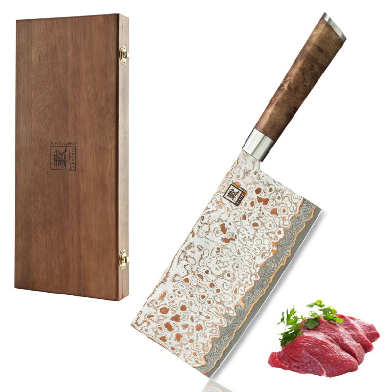 Zayiko MysticMagma - Chai Dao - Damastmesser mit Bronze- und Kupfereinlage