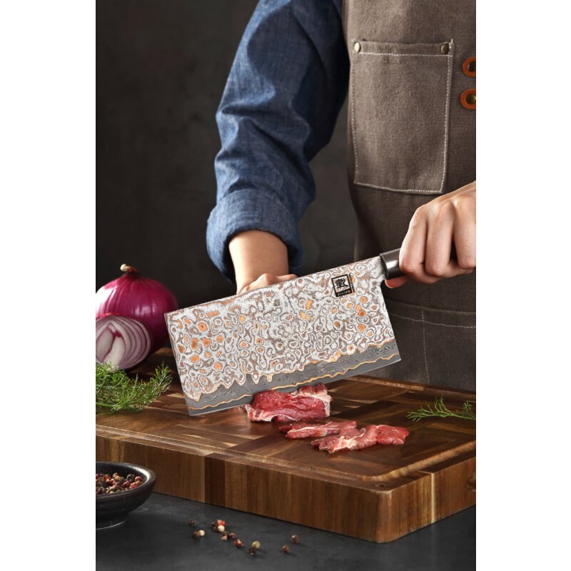 Zayiko MysticMagma - Chai Dao - Damastmesser mit Bronze- und Kupfereinlage