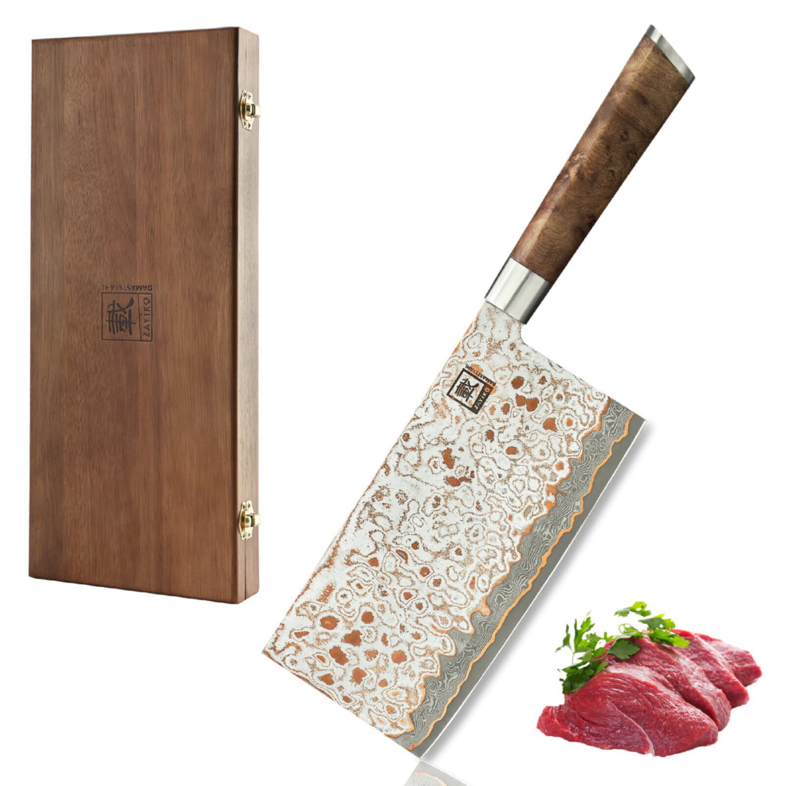 Zayiko MysticMagma - Chai Dao - Damastmesser mit Bronze- und Kupfereinlage