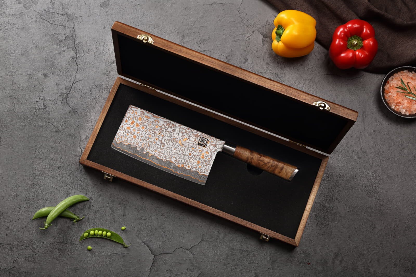 Zayiko MysticMagma - Chai Dao - Damastmesser mit Bronze- und Kupfereinlage