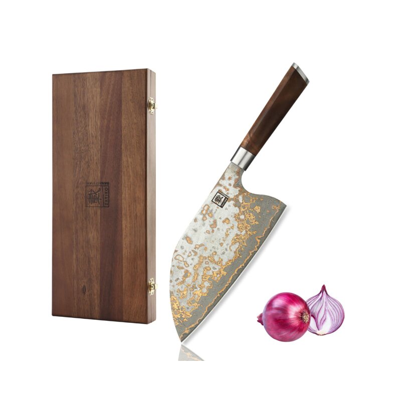 Zayiko MysticMagma - Kochmesser Chai Dao - Damastmesser mit Bronze- und Kupfereinlage