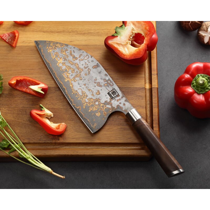 Zayiko MysticMagma - Kochmesser Chai Dao - Damastmesser mit Bronze- und Kupfereinlage