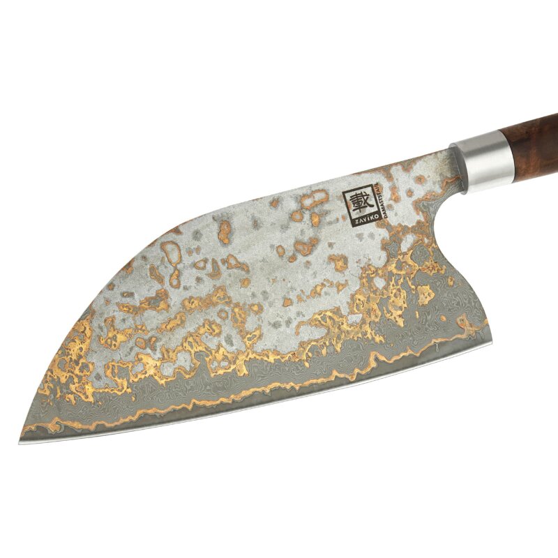 Zayiko MysticMagma - Kochmesser Chai Dao - Damastmesser mit Bronze- und Kupfereinlage