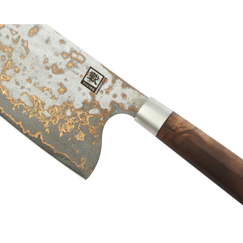 Zayiko MysticMagma - Kochmesser Chai Dao - Damastmesser mit Bronze- und Kupfereinlage
