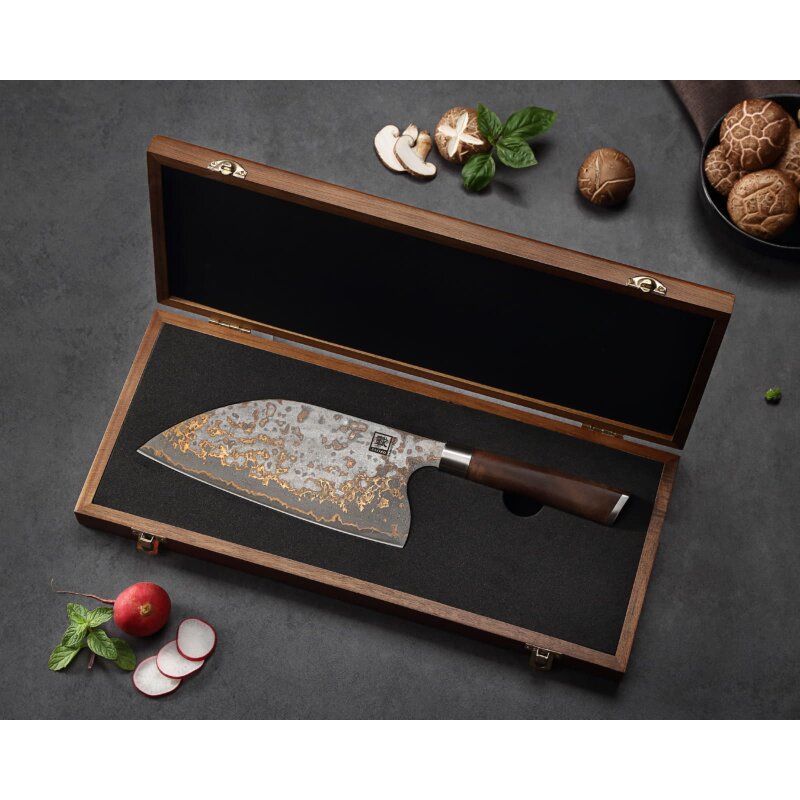 Zayiko MysticMagma - Kochmesser Chai Dao - Damastmesser mit Bronze- und Kupfereinlage