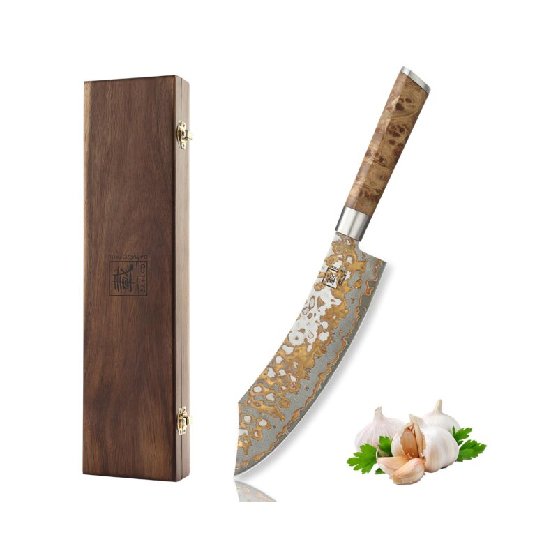 Zayiko MysticMagma - BBQ- und Blockmesser - Damastmesser mit Bronze- und Kupfereinlage