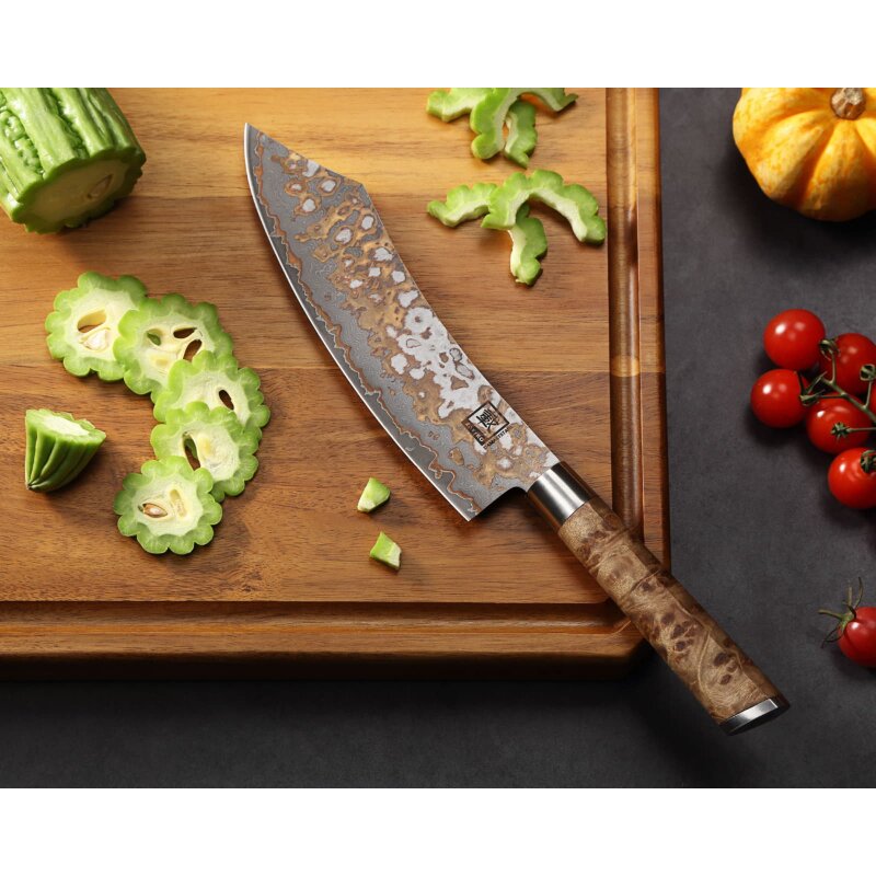 Zayiko MysticMagma - BBQ- und Blockmesser - Damastmesser mit Bronze- und Kupfereinlage