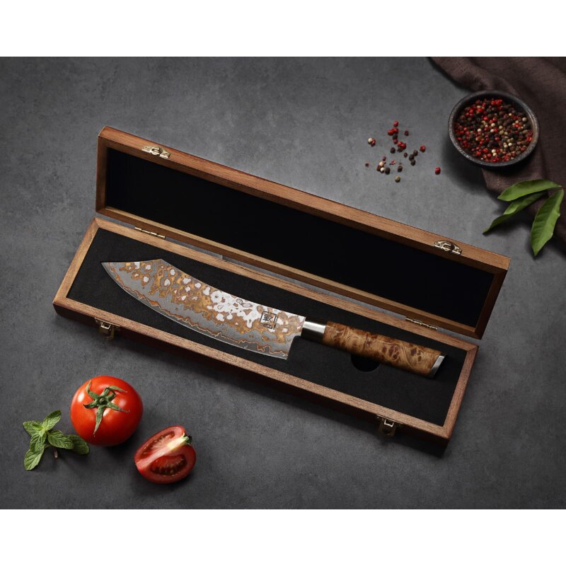Zayiko MysticMagma - BBQ- und Blockmesser - Damastmesser mit Bronze- und Kupfereinlage