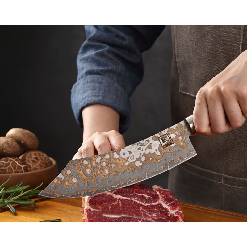Zayiko MysticMagma - BBQ- und Blockmesser - Damastmesser mit Bronze- und Kupfereinlage