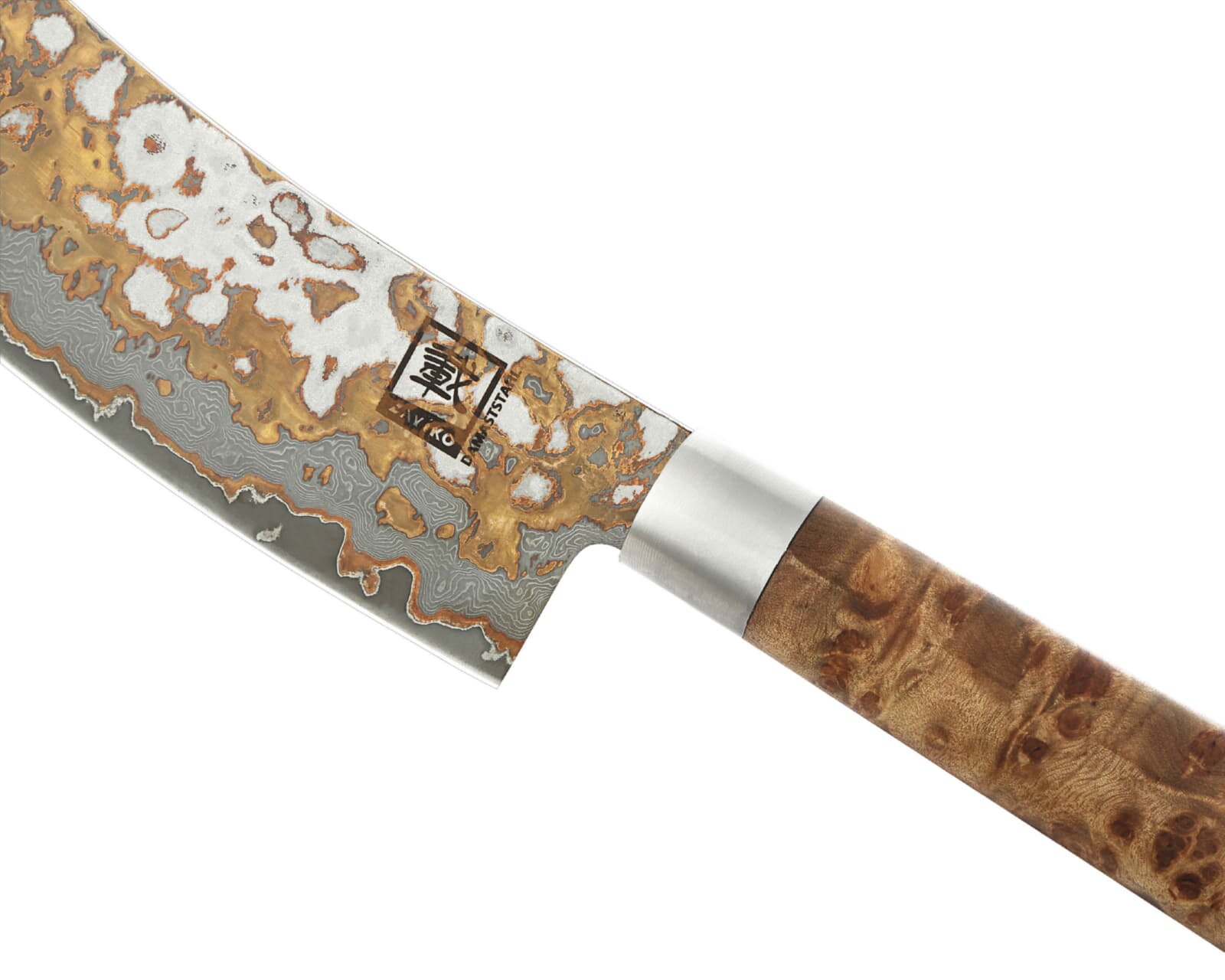 Zayiko MysticMagma - BBQ- und Blockmesser - Damastmesser mit Bronze- und Kupfereinlage