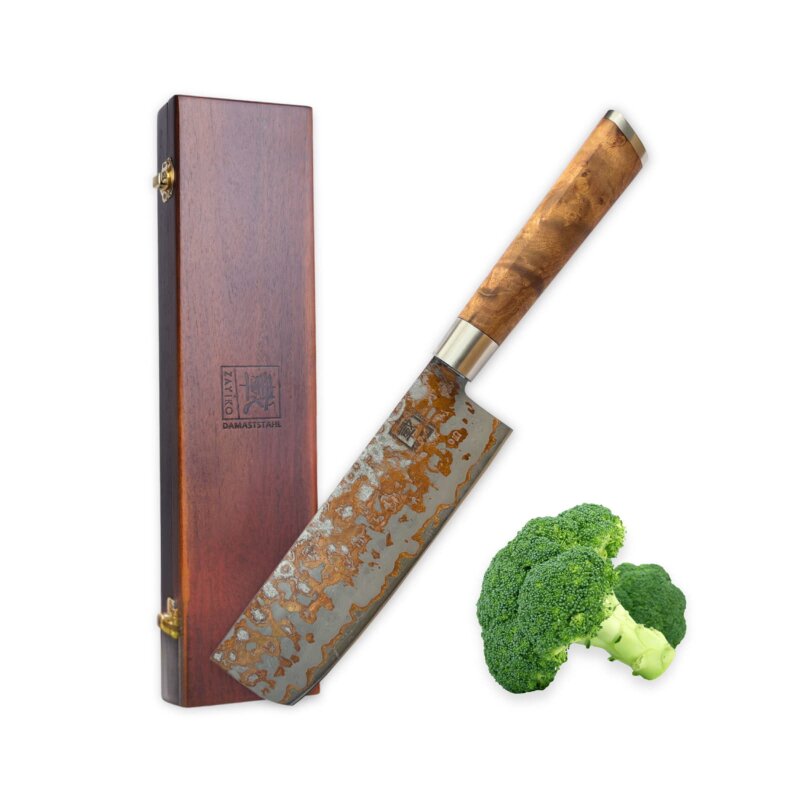 Zayiko MysticMagma - Nakiri 17cm - Damastmesser mit Bronze- und Kupfereinlage