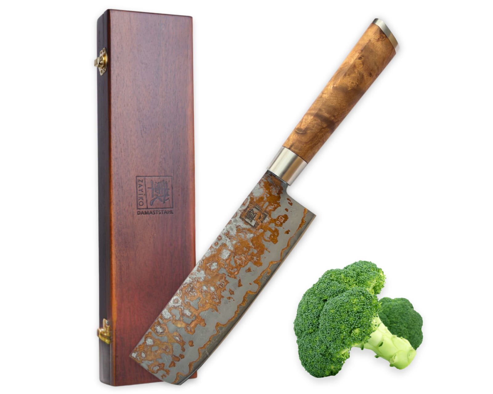 Zayiko MysticMagma - Nakiri 17cm - Damastmesser mit Bronze- und Kupfereinlage