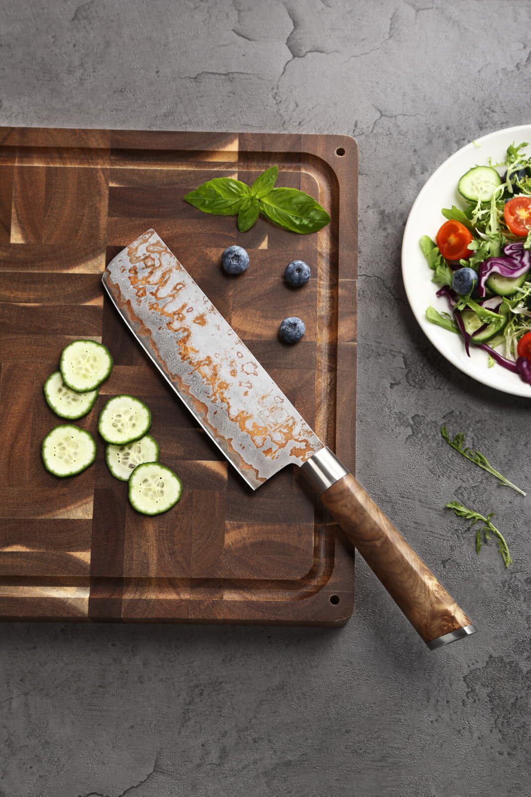 Zayiko MysticMagma - Nakiri 17cm - Damastmesser mit Bronze- und Kupfereinlage