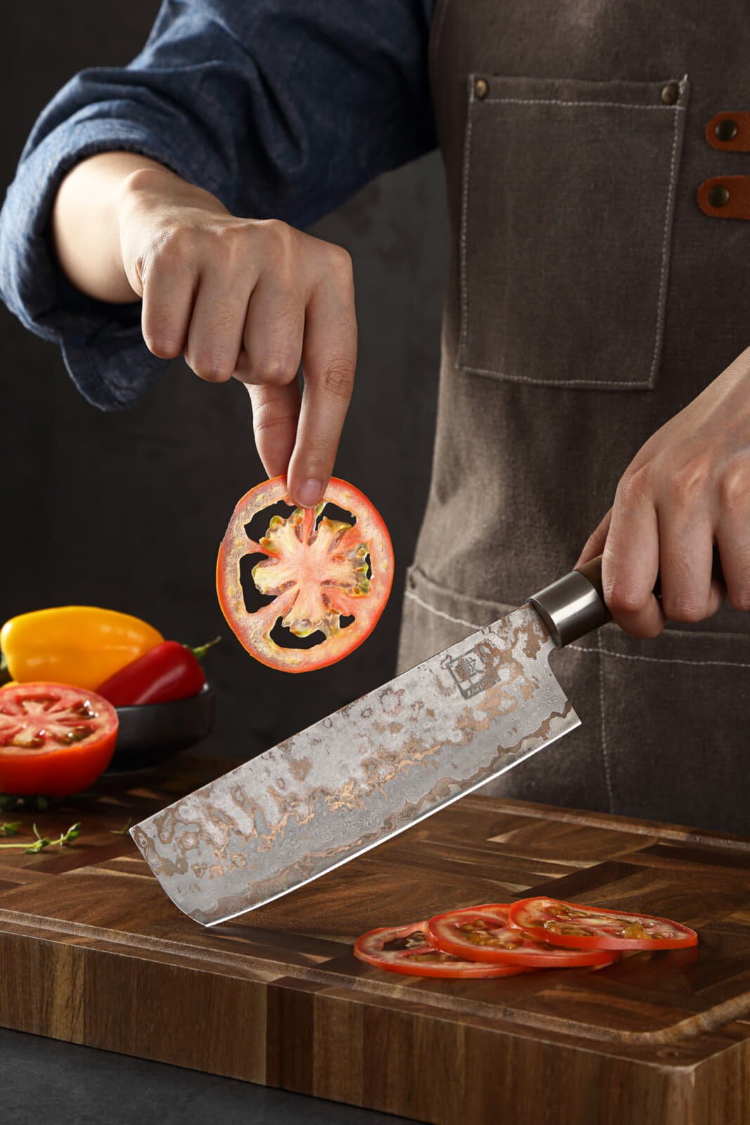 Zayiko MysticMagma - Nakiri 17cm - Damastmesser mit Bronze- und Kupfereinlage