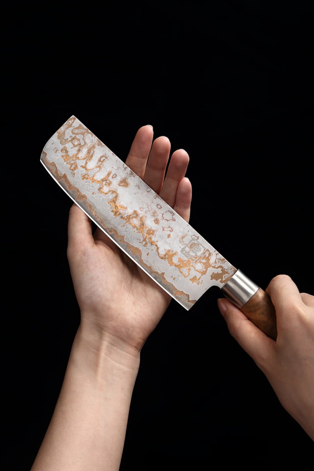 Zayiko MysticMagma - Nakiri 17cm - Damastmesser mit Bronze- und Kupfereinlage