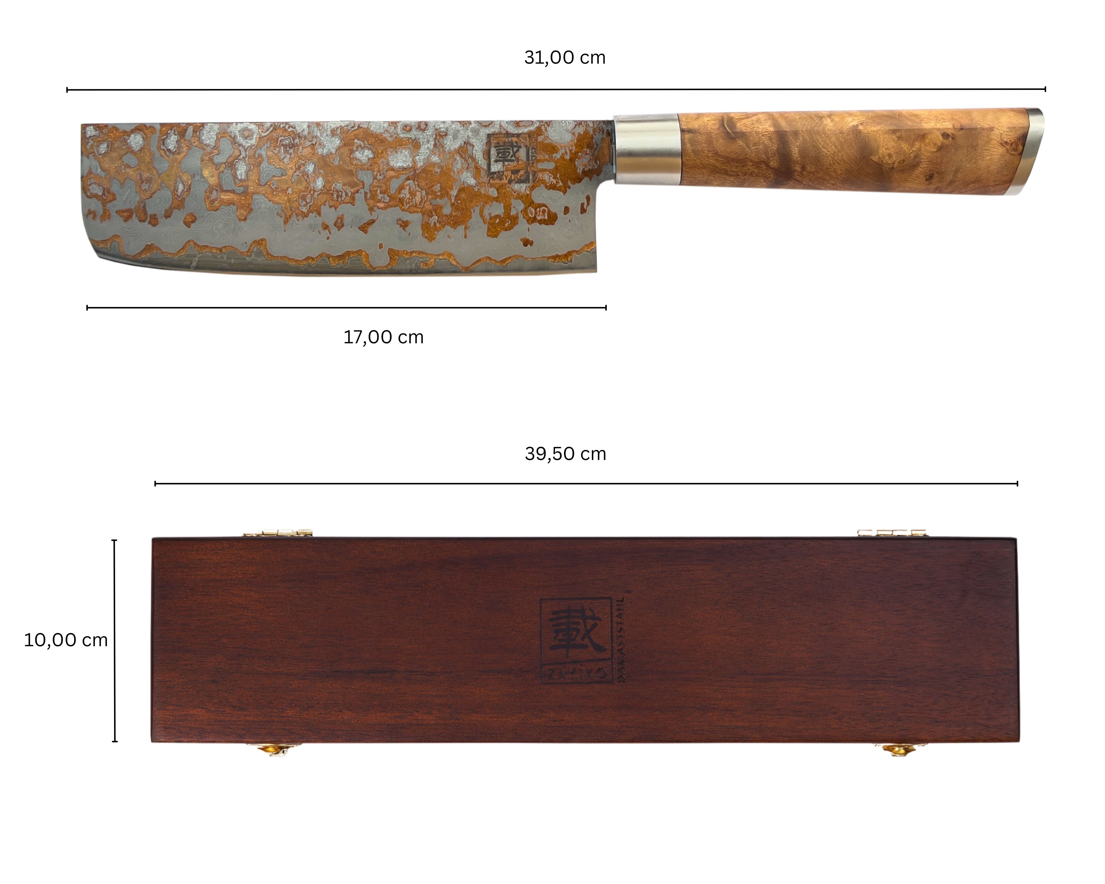 Zayiko MysticMagma - Nakiri 17cm - Damastmesser mit Bronze- und Kupfereinlage