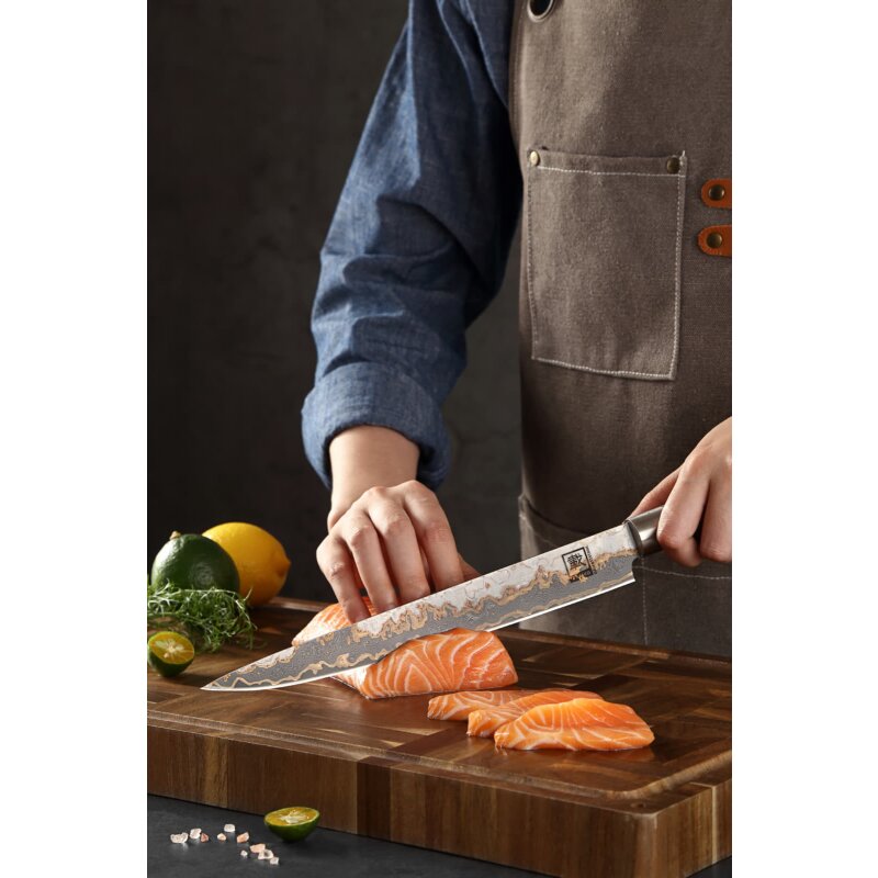 Zayiko MysticMagma - Sashimi 25cm - Damastmesser mit Bronze- und Kupfereinlage