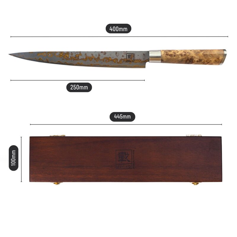 Zayiko MysticMagma - Sashimi 25cm - Damastmesser mit Bronze- und Kupfereinlage