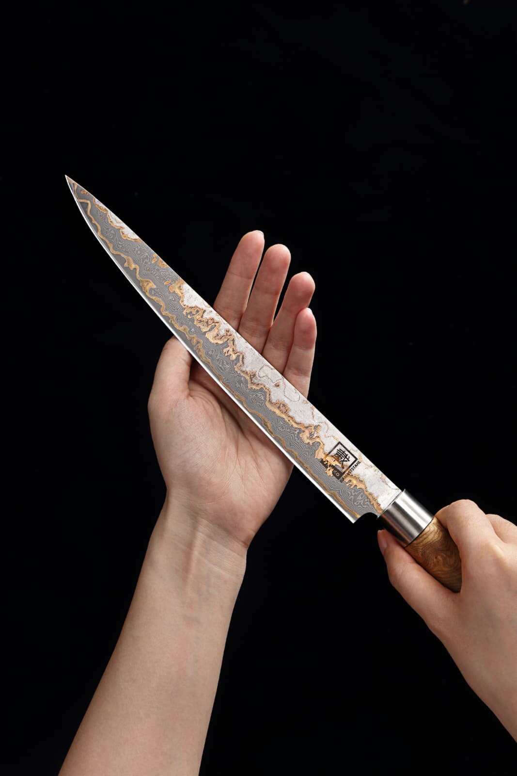 Zayiko MysticMagma - Sashimi 25cm - Damastmesser mit Bronze- und Kupfereinlage