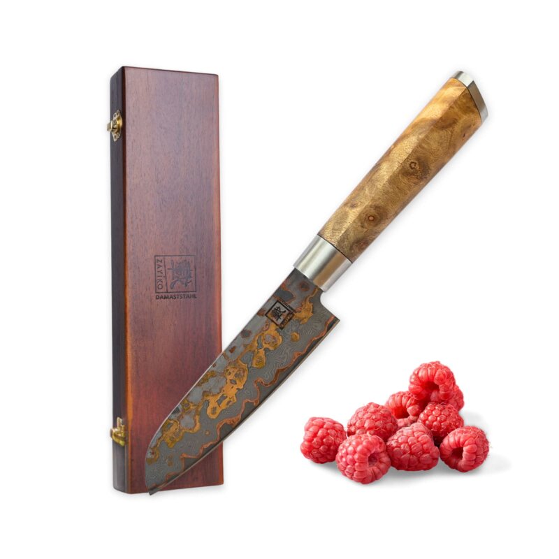 Zayiko MysticMagma - Santuko klein 12,5cm - Damastmesser mit Bronze- und Kupfereinlage