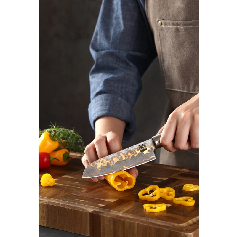 Zayiko MysticMagma - Santuko klein 12,5cm - Damastmesser mit Bronze- und Kupfereinlage