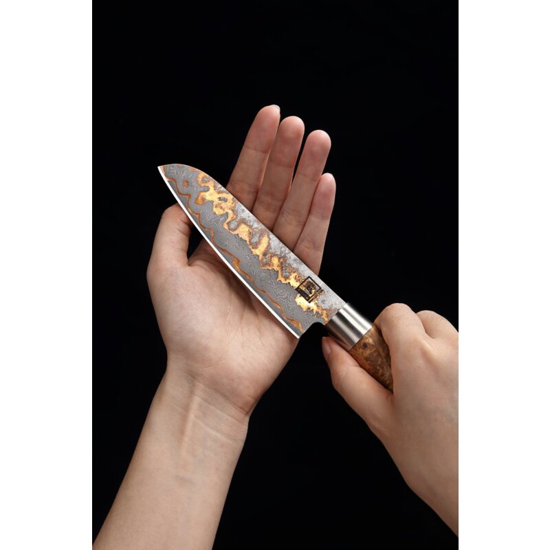 Zayiko MysticMagma - Santuko klein 12,5cm - Damastmesser mit Bronze- und Kupfereinlage