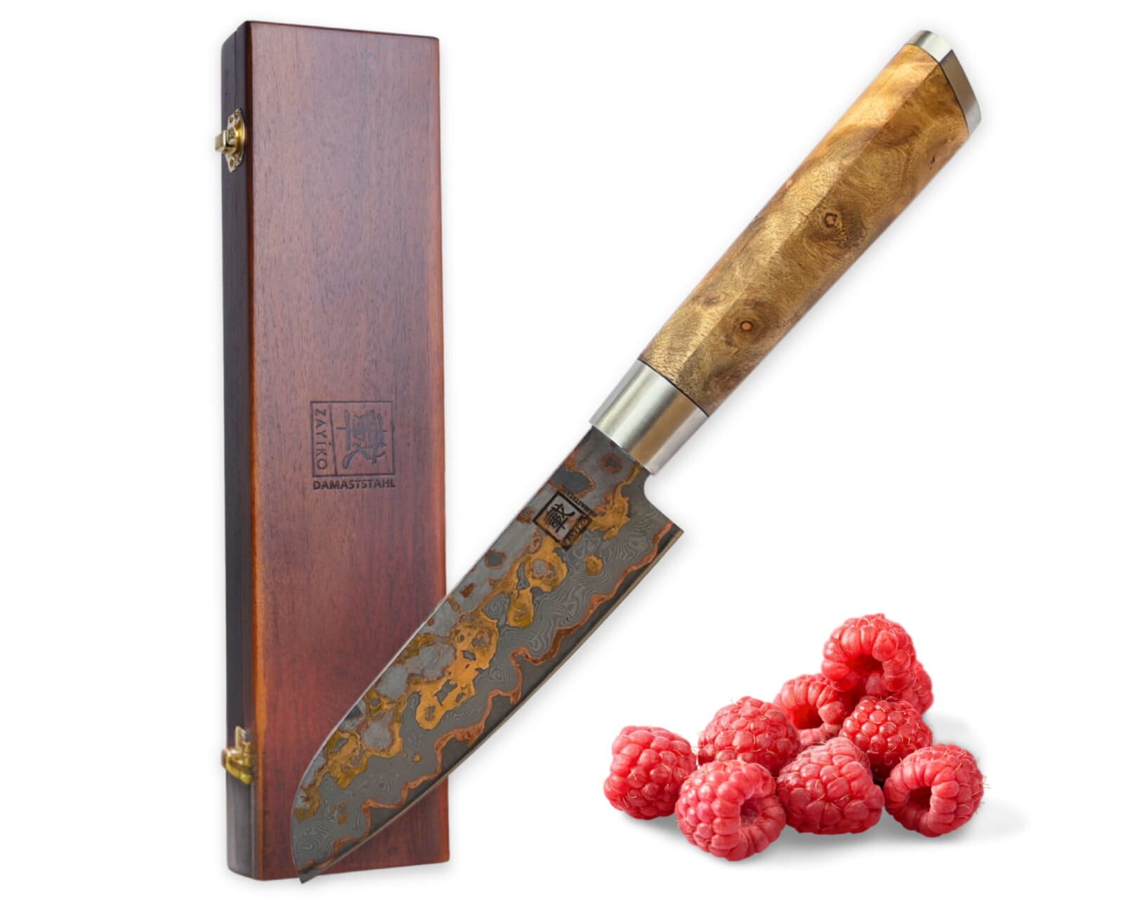 Zayiko MysticMagma - Santuko klein 12,5cm - Damastmesser mit Bronze- und Kupfereinlage