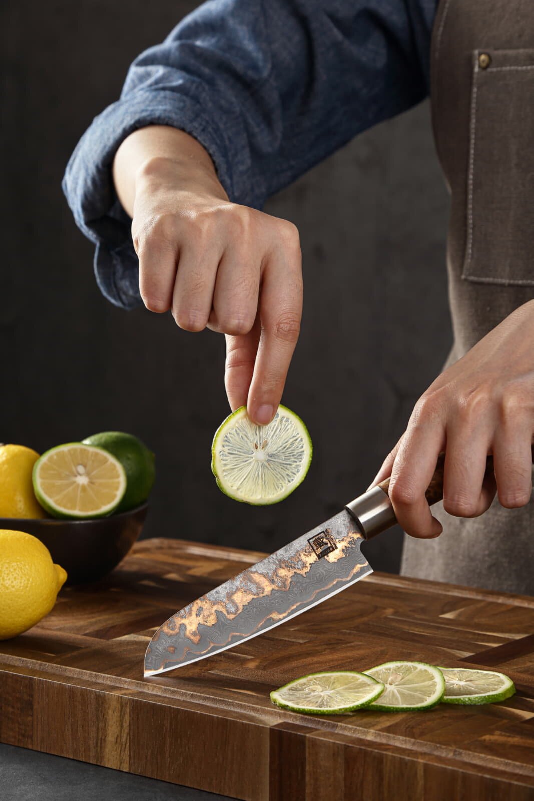 Zayiko MysticMagma - Santuko klein 12,5cm - Damastmesser mit Bronze- und Kupfereinlage