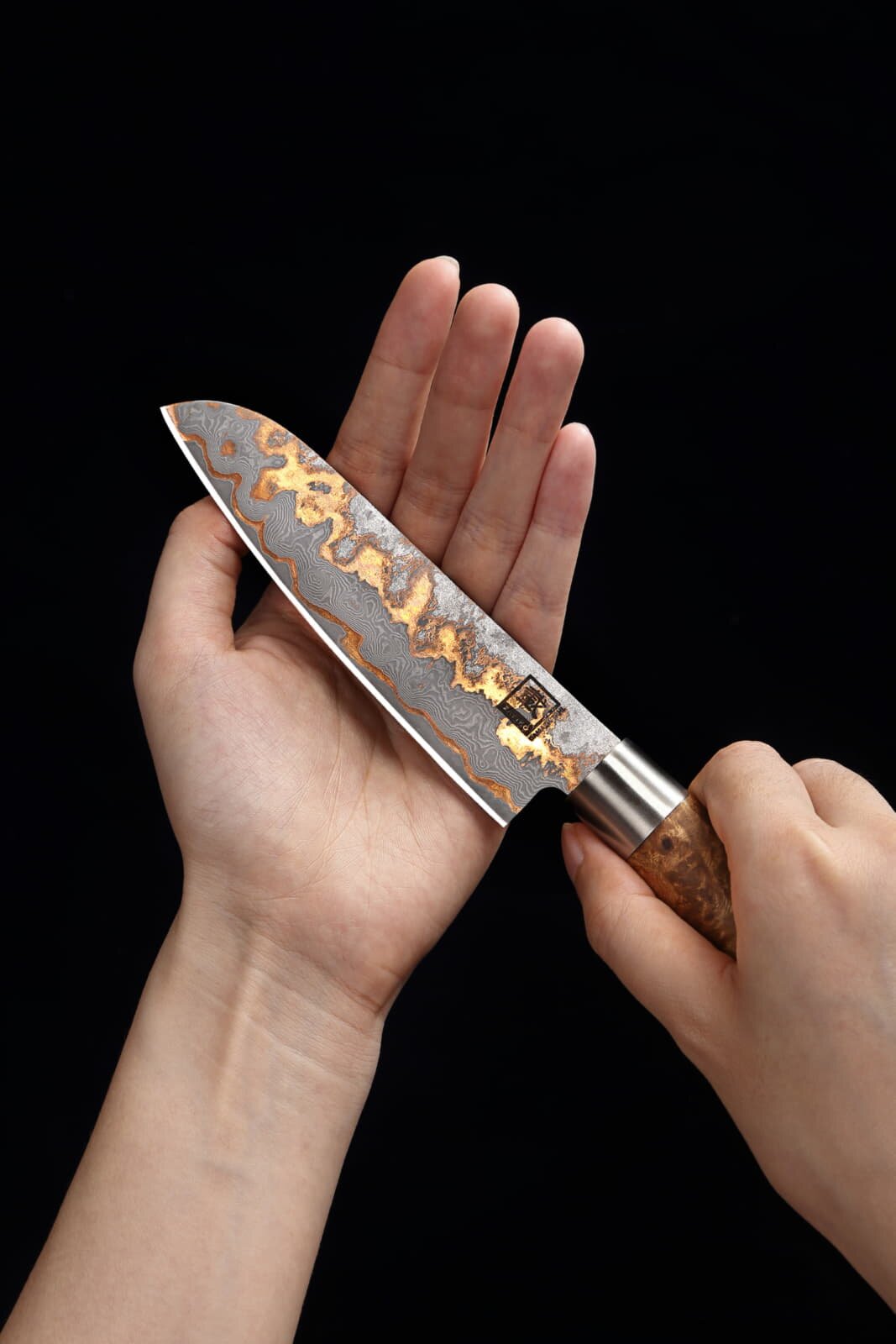 Zayiko MysticMagma - Santuko klein 12,5cm - Damastmesser mit Bronze- und Kupfereinlage