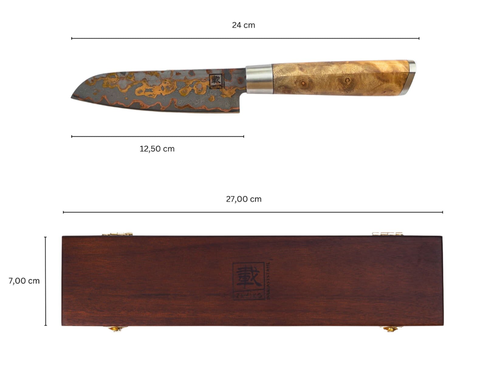 Zayiko MysticMagma - Santuko klein 12,5cm - Damastmesser mit Bronze- und Kupfereinlage