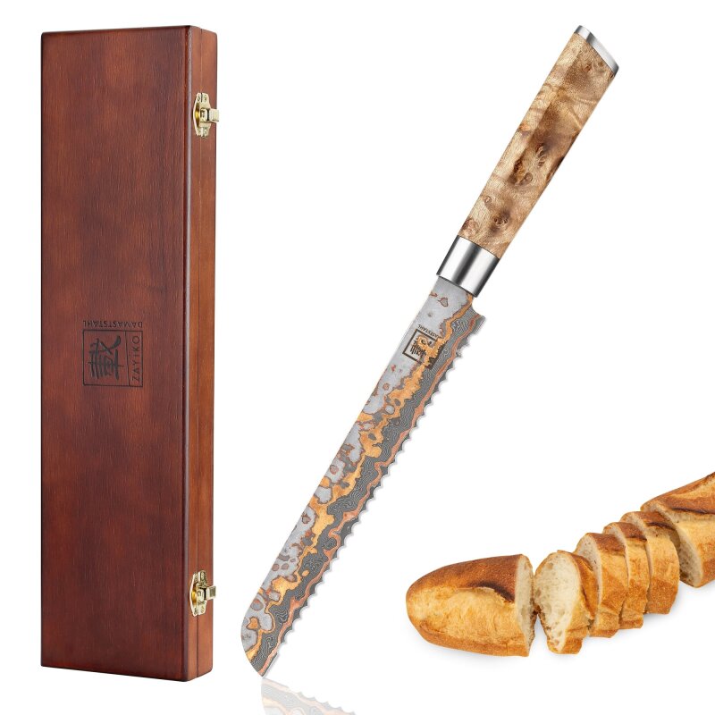 Zayiko MysticMagma - Brotmesser - Damastmesser mit Bronze- und Kupfereinlage