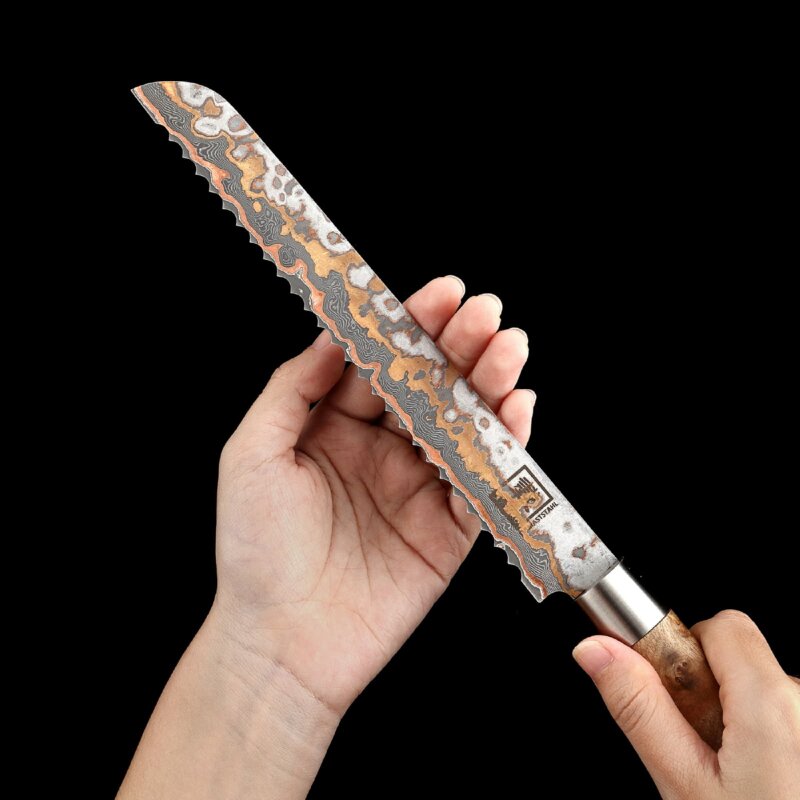 Zayiko MysticMagma - Brotmesser - Damastmesser mit Bronze- und Kupfereinlage