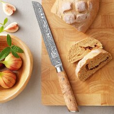 Zayiko Kinone - Brotmesser mit Wellenschliff - Damastmesser aus schwarzem Stahl