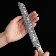 Zayiko Kinone - Brotmesser mit Wellenschliff - Damastmesser aus schwarzem Stahl