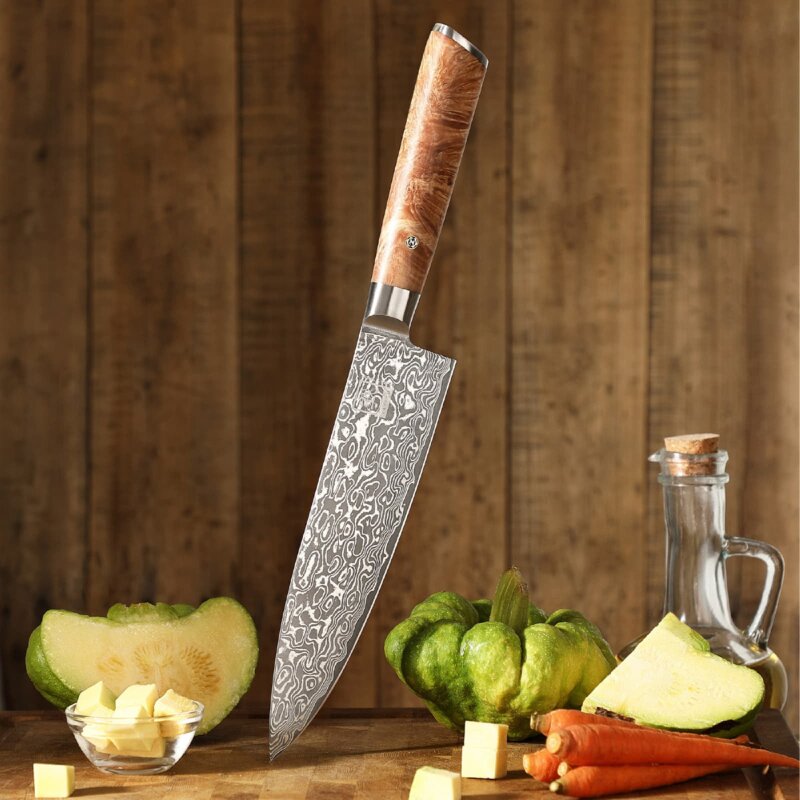 Zayiko Kinone - Chefmesser 20cm - Damastmesser aus schwarzem Stahl