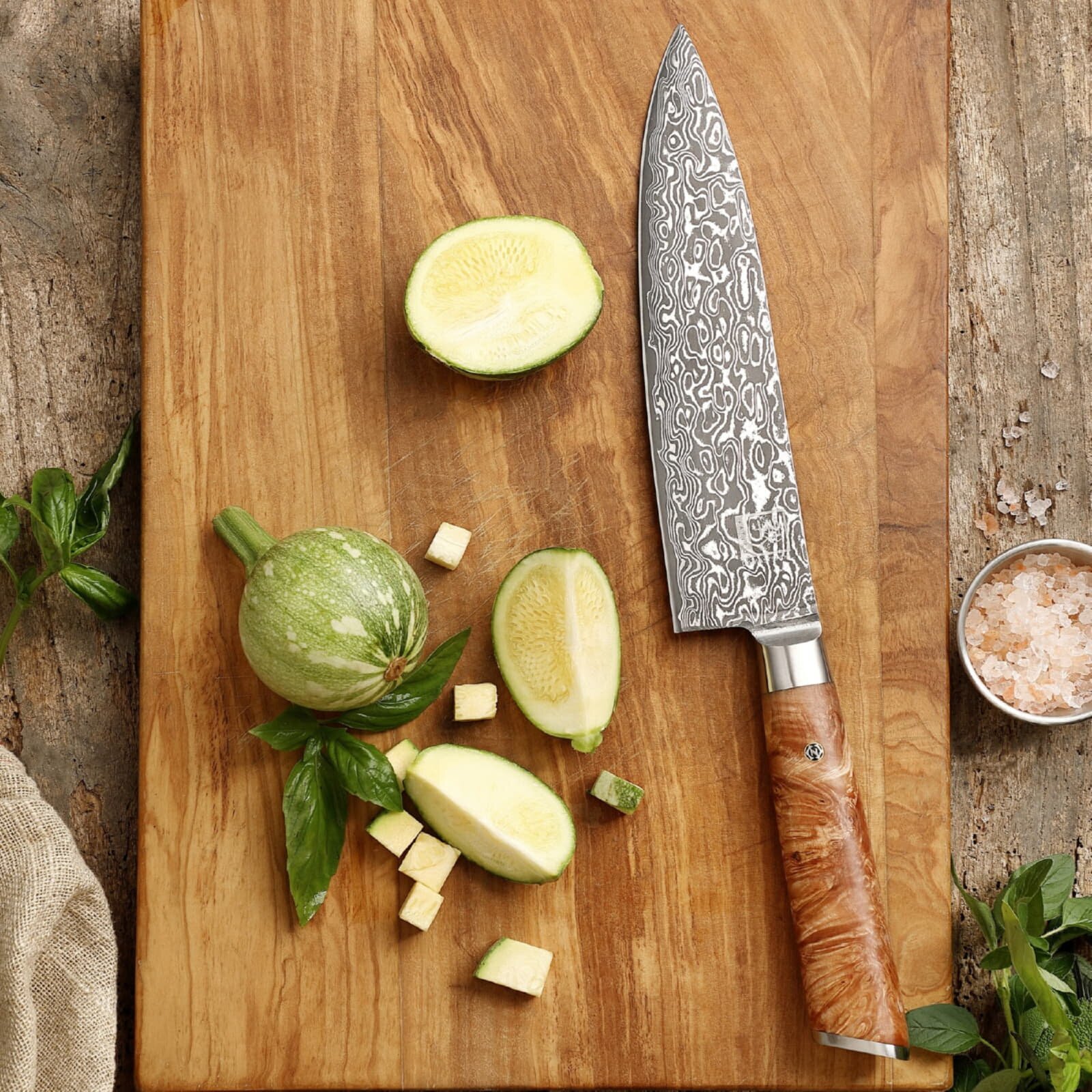 Zayiko Kinone - Chefmesser 20cm - Damastmesser aus schwarzem Stahl