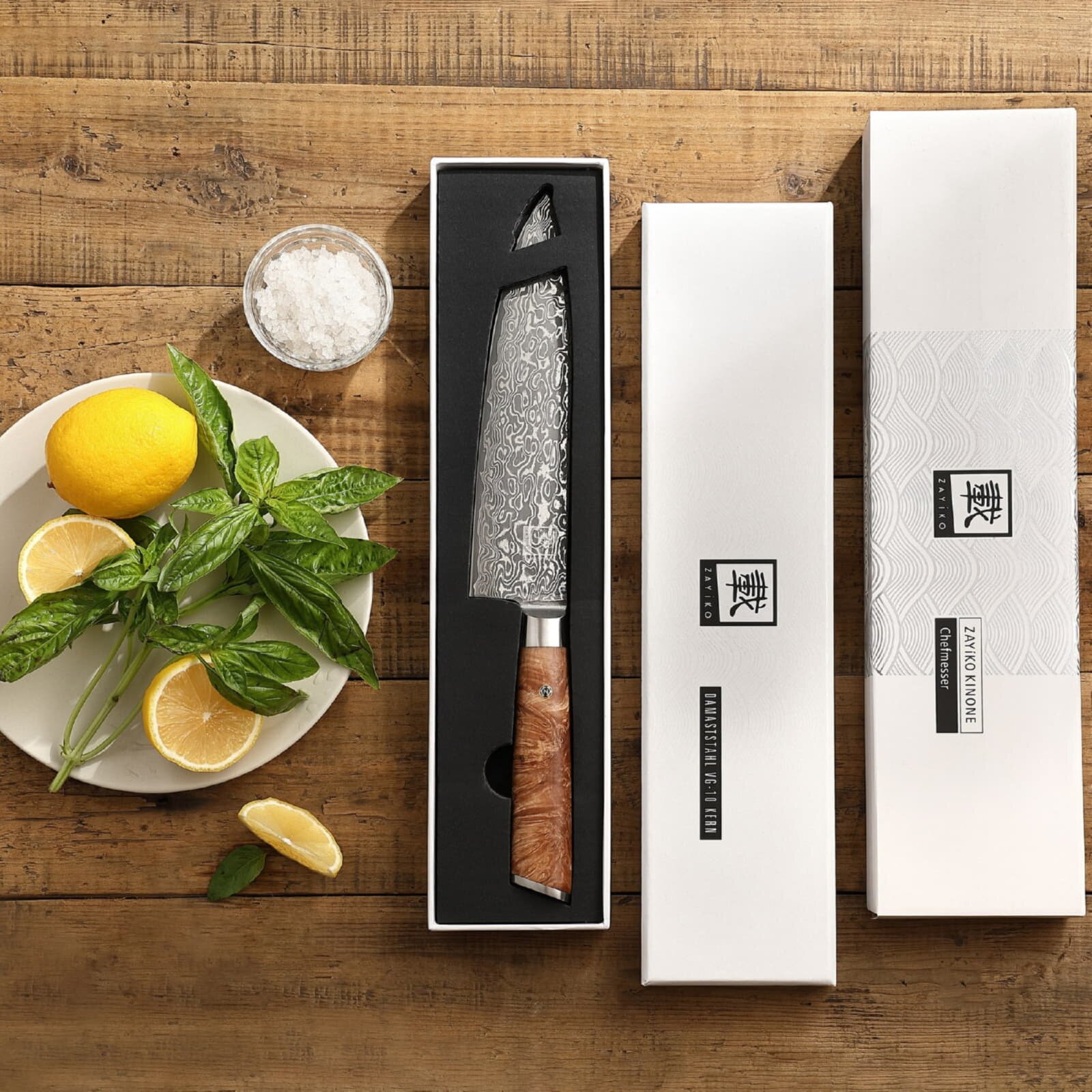 Zayiko Kinone - Chefmesser 20cm - Damastmesser aus schwarzem Stahl